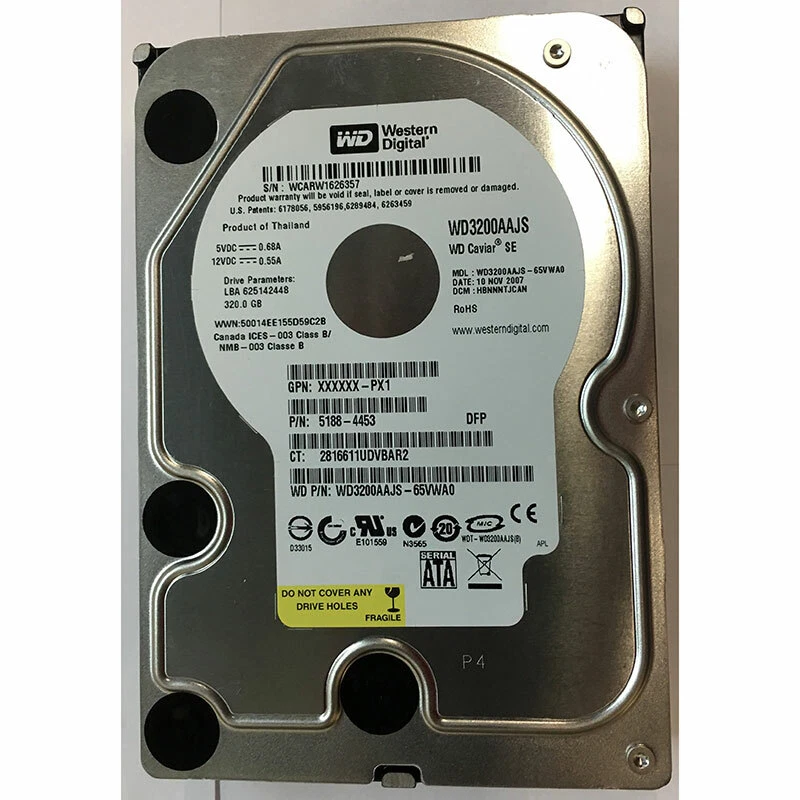 5188-4453 - HP 320GB 7200 RPM SATA 3.5" HDD Western Digital WD3200AAJS version - Image 1 of 1