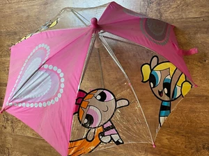 VTG Original 90's Powerpuff Girls Pink & Clear Vinyl Umbrella Figure Handle - Picture 1 of 9
