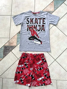 Boys Size 12 Short Pyjamas PJs Set Top Pants Skate Ninja Red Grey White Black - Picture 1 of 4