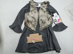 Youngland Sz. 12 Girl Grey Fur Vest and Dress Set 3 Pc with Choaker Necklace NWT - Picture 1 of 8
