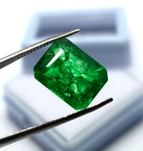 Certified Zambia Origin Natural Green Emerald 10.85Ct Emerald Cut Loose Gemstone - Picture 1 of 4
