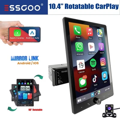 10" Single 1 DIN Rotatable Car Stereo AUX BT TF Apple Carplay Android Auto +4CAM - Image 1 of 4
