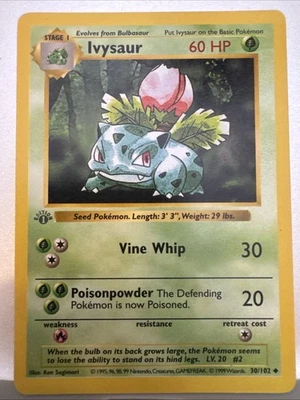 Ivysaur 30/102 - 1st Edition Base Set Shadowless 1999 - English - Moderately Pla - Image 1 of 4
