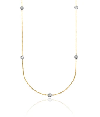 18K Solid Two Tone Gold Lab Diamond Stations Chain Necklace - Image 1 of 4