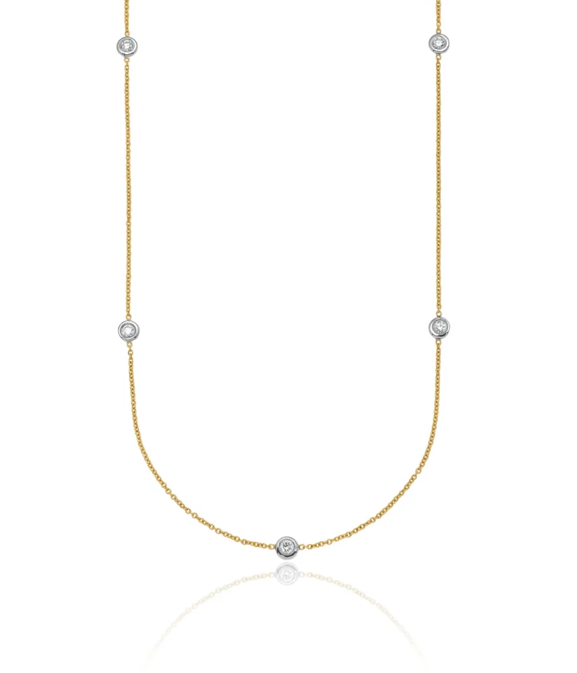 18K Solid Two Tone Gold Lab Diamond Stations Chain Necklace - Image 1 of 4