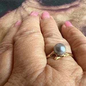 14k Black Pearl Ring Split Shank Bamboo Like - Picture 1 of 5