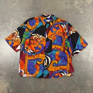 Vintage 80s 90s Protest Rayon Abstract Hawaiian Shirt Size M - Picture 1 of 7