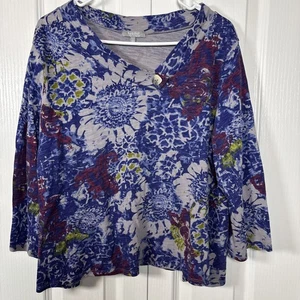 Habitat Clothes To Live In Top L Slub Knit Floral V Neck Button 100% Cotton - Picture 1 of 9