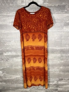 VTG Tribal Aztec Orange Gradient Boho Bleach Splatter Dress Sz 8 Hippie Grunge - Picture 1 of 24