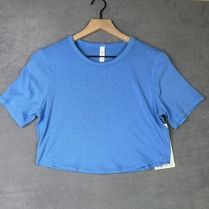 Lululemon Hold Tight Cropped T-Shirt Damen 12 blau gerippt Modal dehnbar - Bild 1 von 7