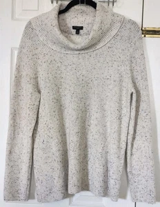TALBOTS Marled Knit Sweater Cowl Neck Cream Cotton Blend Long Sleeve Size Lp - Picture 1 of 6
