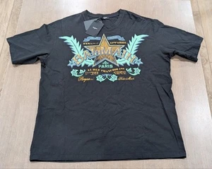 $590 Mens BALMAIN Cotton Western Graphic Crewneck T-Shirt Black XL - Picture 1 of 8