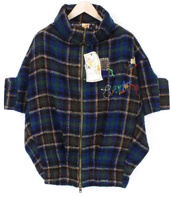 DESIGUAL Women's Jacket 36 Blue Checked Wool Blend Lined Short Zip-Up Sleeves * - Image 1 of 4