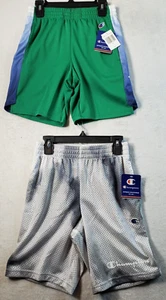 Pair Of Champion Shorts Youth Small Gray Green Polyester Pockets Elastic Waist - Picture 1 of 19