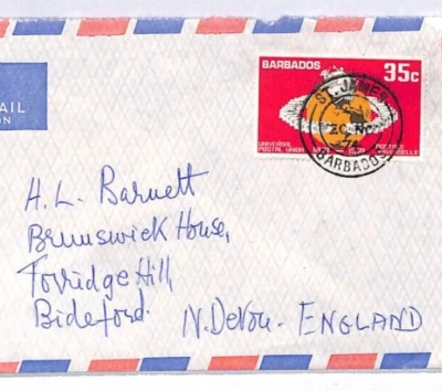 Cubierta de correo aéreo Barbados QEII *ST JAMES* CDS GB Devon Bideford 1974 YS115 Foto 1 de 4