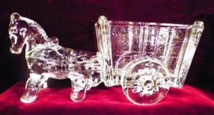 Candy Container Donkey Pulling Cart EAPG Clear Glass Large A Beauty - Picture 1 of 6