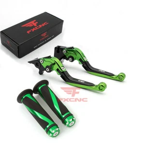 For Kawasaki NINJA 250R 300R 400 ZX6R Fold Extend Brake Clutch Levers Grips Logo - Picture 1 of 11