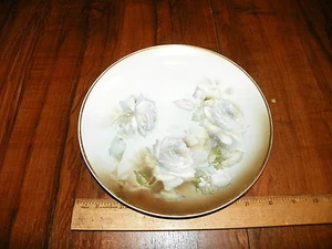 Vintage WEIMAR GERMANY Hand Painted 8.5" Porcelain Plate - White Roses        - Picture 1 of 4
