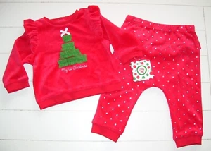 Little Me 2 Pc Red Silver Dot Velour My 1st Christmas Top & Pants Outfit 3M - Picture 1 of 4