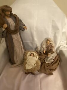 Large Holy Family Christmas Nativity Set, Fabric And Resin 