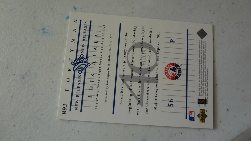 2003 UPPER DECK FORTY MAN NEW RELEASES #892 LUIS AYALA  BASEBALL CARD  - Image 1 of 2