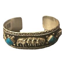 Chaco Canyon Wolf Cuff Sterling Silver Kingman Turquoise WOLF Cuff Bracelet