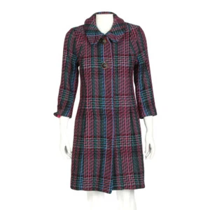 TRACY REESE Anthropologie Blazing Bright Rainbow Plaid Coat Jacket sz S /970 - Picture 1 of 6