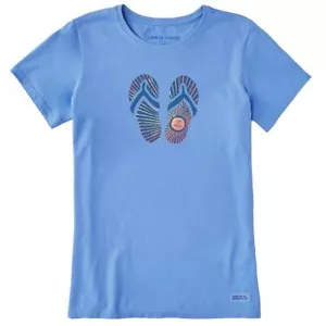 Life Is Good Sunburst Flip Flops SS Crusher Tee Women's Shirt, Cornflower Blue, - Picture 1 of 1