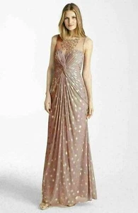 Adrianna Papell Knot Front Metallic Mesh Gown Sz 4 Rose - Picture 1 of 1