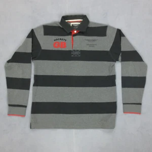 Polo Rugby Vintage Y2K Brodé Aston Martin Hackett Homme L Rayures Gris - Imagen 1 de 16