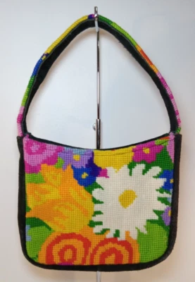 Vtg Adolfo for Tally-Ho wool needlepoint purse bag retro mod floral multicolor - Image 1 of 4
