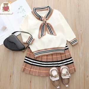 Kids Winter Clothing Set Baby Girls Knitted Sweater Suits Skirt Princess Dresses - Picture 1 of 18