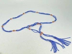 Vintage 3 Strand Natural Purple & Peach Gemstone Beaded Necklace / Belt 53" - Picture 1 of 8