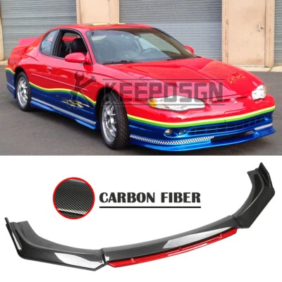 For Chevrolet Monte Carlo 2000-2007 Carbon+Red Front Bumper Lip Splitter Spoiler - Image 1 of 4