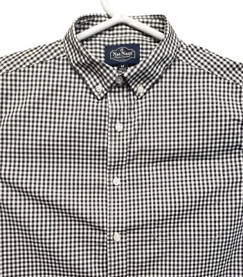 Nat Nast Shirt Mens Medium Button Down Gingham Check Black White Pocket LS - Image 1 of 4
