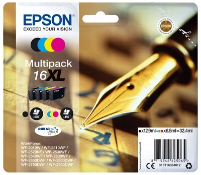 Cartucce di inchiostro multipack originali Epson 16XL WF2750 WF2750DWF T1636 C13T16364012 - Immagine 1 di 2