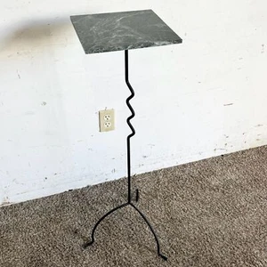 Memphis Modern Metal Green Marble Top Pedestal Table - Picture 1 of 6