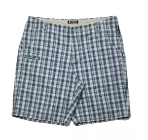 Columbia Sportswear Women Size 12 Chino Shorts Blue White Plaid Mid Rise Cotton - Picture 1 of 6
