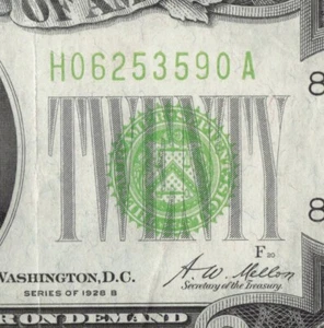 Lime Green Seal 1928 B St Louis Twenty Dollar Bill H06253590A Gold Clause - Picture 1 of 11