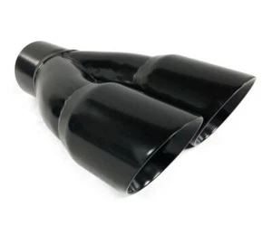 Exhaust Tip 2.50" Inlet Dual 3.00 X 9.50 Long Round Double Wall High Temp Black - Picture 1 of 6