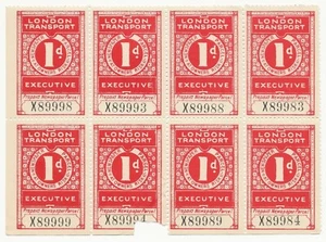 GB LONDON TRANSPORT EXECUTIVE 1d Prepaid Newspaper Stamp Block of 8 Mint MNH - Picture 1 of 1