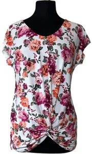 Women's Bobbie Brooks Short-Sleeve Floral Shirt w/Lace Back Poly Blend Size S - Picture 1 of 10