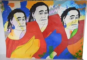 29" Vintage Watercolor on Paper Stock Strange Indian Portraits Wall Decor - Picture 1 of 4