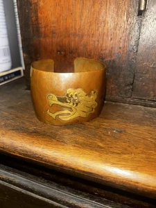 VTG Mixed Metal Copper Brass Wide Cuff Bracelet Mexican Feathered Serpent - Picture 1 of 4