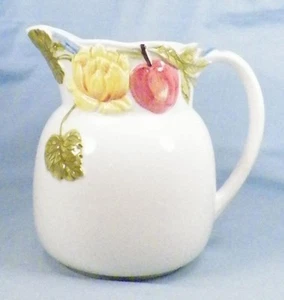 Nature's Bounty Pitcher Ceramic Embossed Fruit & Flowers Japan Large - Picture 1 of 8