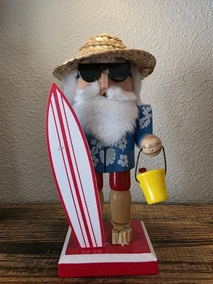Kurt Adler (#C5876) Surfer Santa Nutcracker 8" Beach Hawaii Surf Board  - Image 1 of 4
