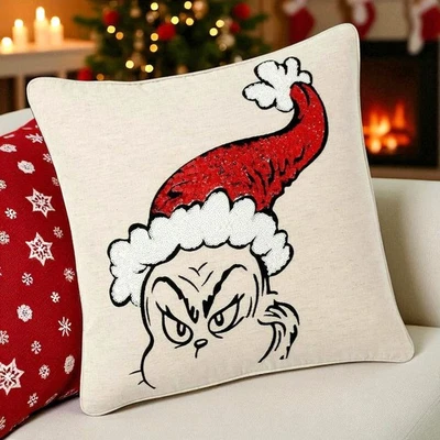Pottery Barn Teen The Grinch Pillow Cover 18" Sq NWT Red Sequins Christmas - Image 1 of 4