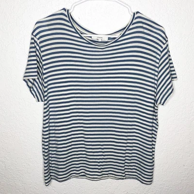 Vince blue cream striped silk blend short sleeve tee size Large Foto 1 de 4