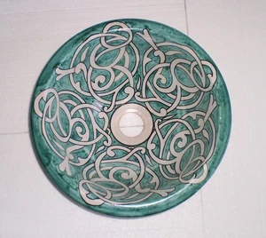 HAND PAINTED  CERAMIC HAND WASH BASIN * FES POTTERY * Green & White * 35 cm - Picture 1 of 6