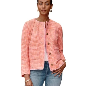 J. Jill Jacket Womens Medium Orange Pink Dahlia Tweed Plaid Preppy Retro Office - Picture 1 of 10